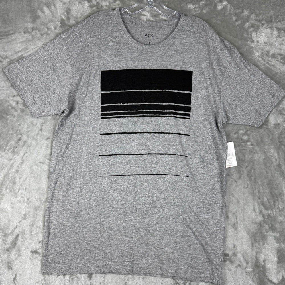 Vestige VSTG Mens Graphic Tee Heather Gray Black Abstract Stripe TS1471 Size L
